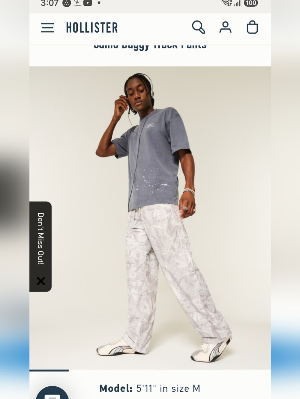 NWT Hollister Light Gray Camo Baggy Track Pants XXL
